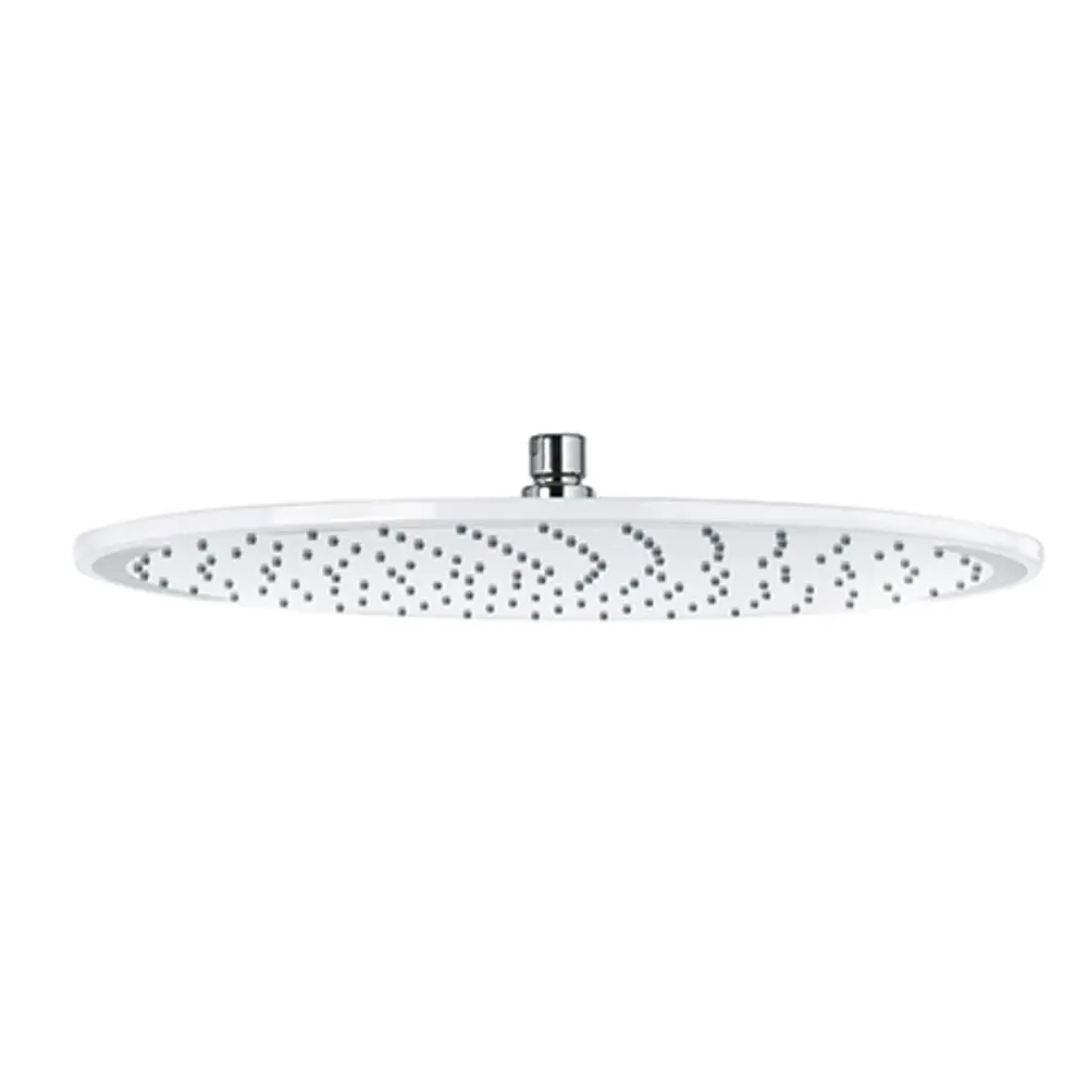 Kopfbrause in runder Form mit einem weißen und chromfarbenen Design. Die Düsenausführung zeigt eine gleichmäßige Verteilung des Wassers. Produkt der Marke Kludi.
